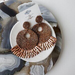 NWT Beaded Statement Earrings – Copper & Gold Tones